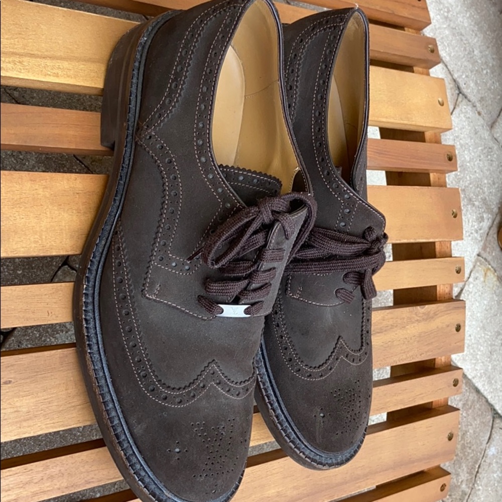 Louis Vuitton Dark Brown Suede Wingtip Oxfords